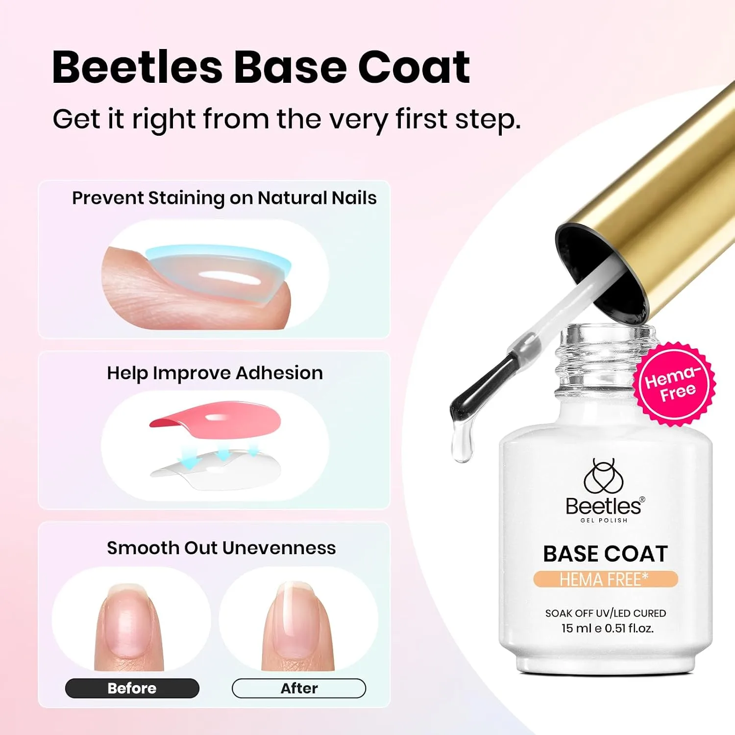 Beetles HEMA Free Blooming Gel & Base Top Coat Set 3PCS 15ml