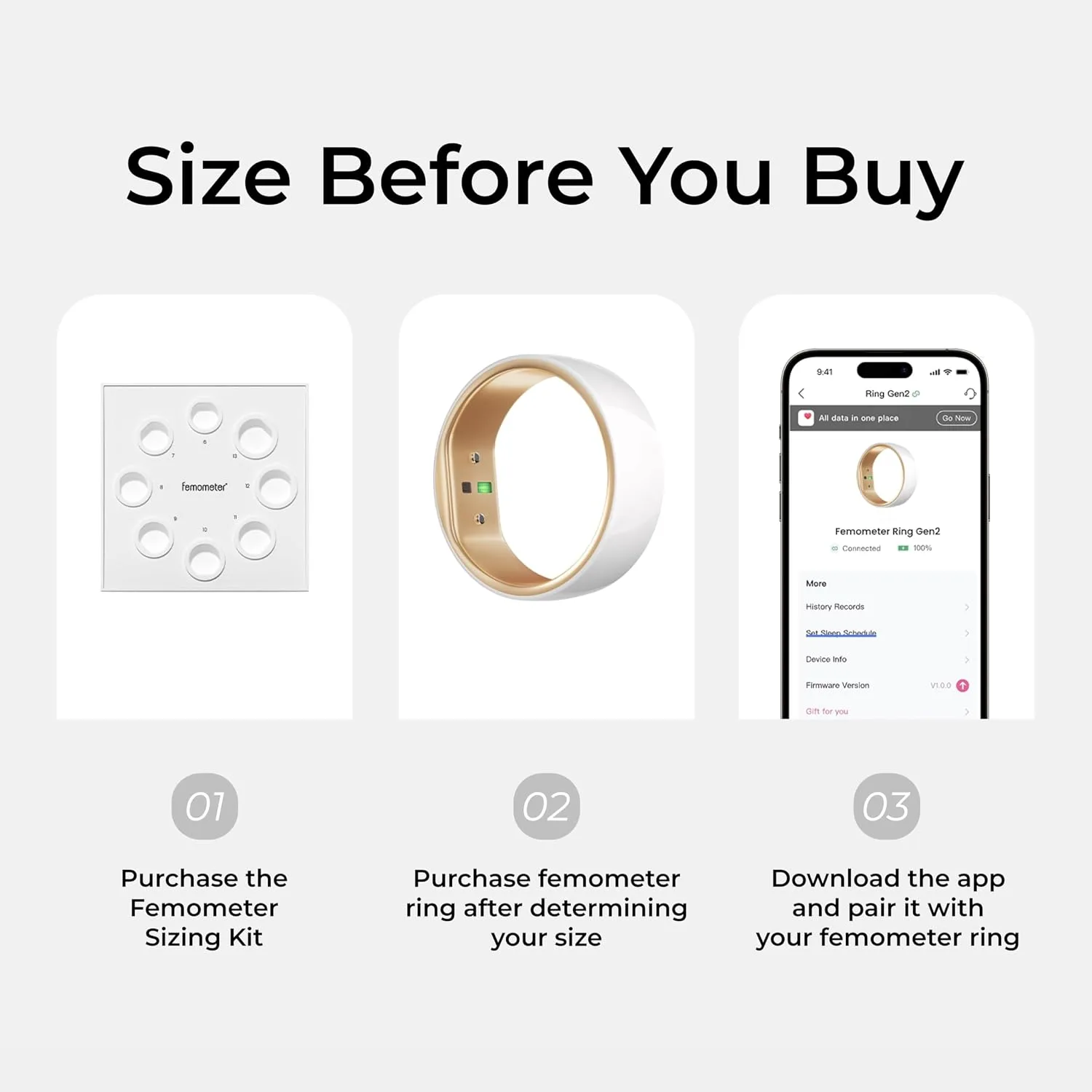 femometer Ring Gen2 - Size Before You Buy, Smart Ring for Women (Size 7)