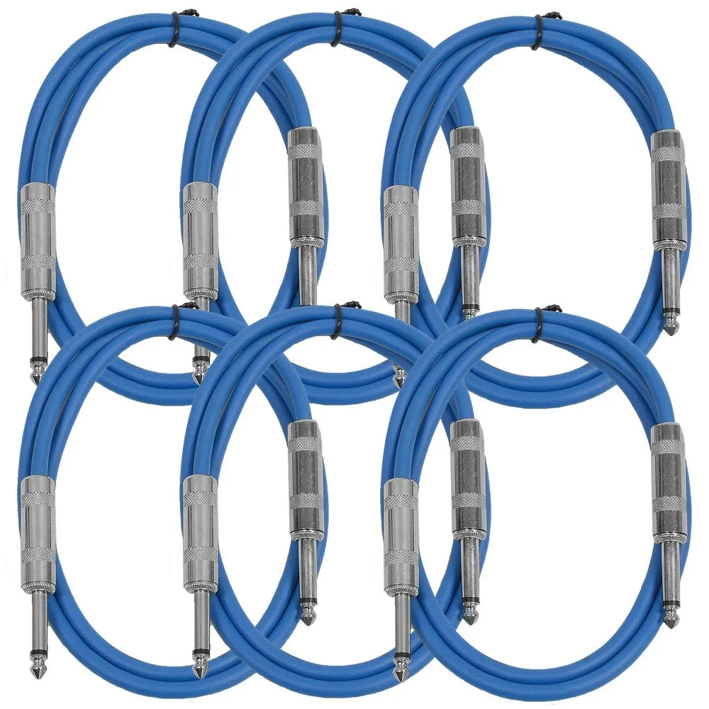 Seismic Audio Speakers Guitar Cables, TS ¼” Guitar Cables, Blue, 3 Feet
