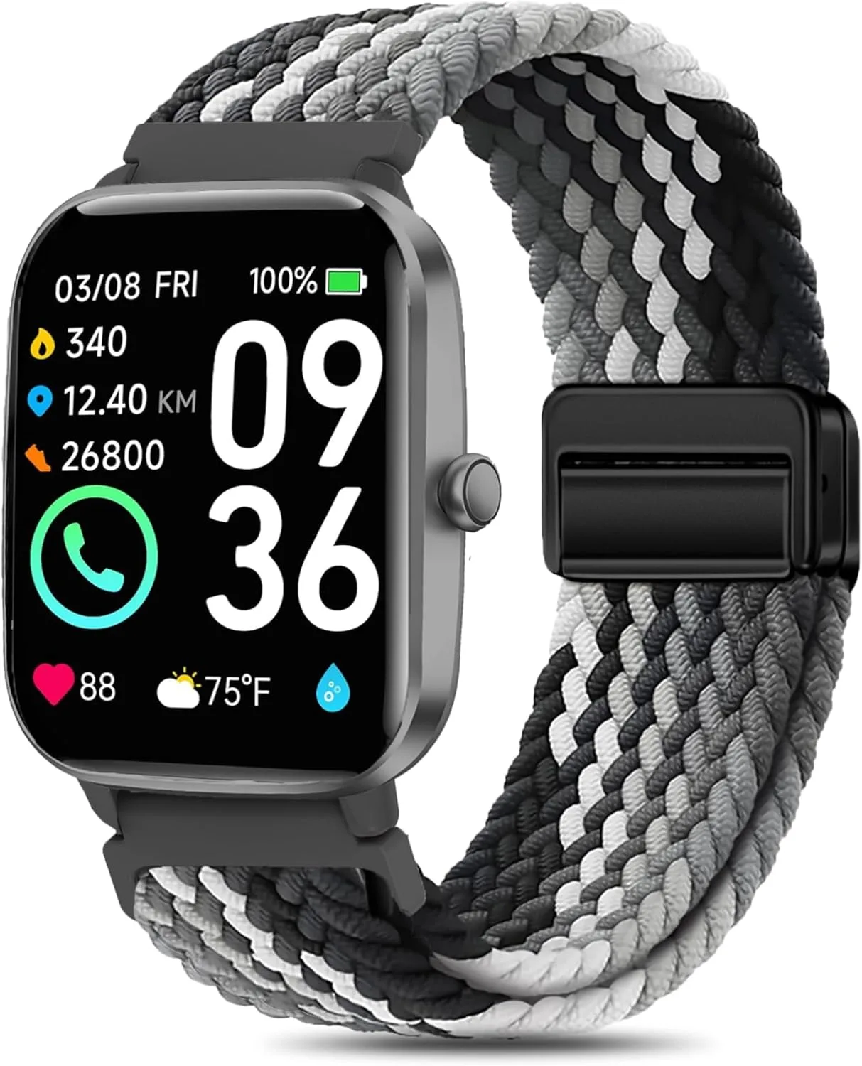 Braided ID208 Plus Elastic Bands Compatible with Fitpolo/Quican/Aeac/Tensky ID208 Plus Smartwatch Bands, 22mm Loop Soft Nylon Straps for Women Men