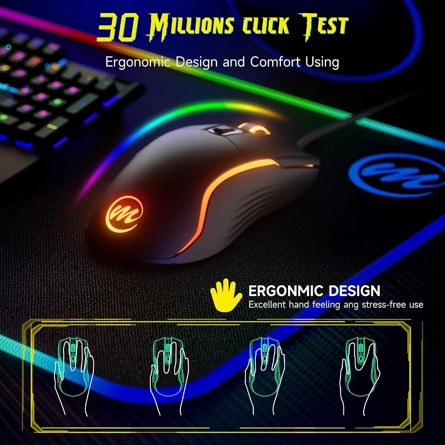 memzuoix Wired Gaming Mouse with RGB - 6 Adjustable DPI up to 12800, 6 Buttons, 12 Lighting Modes, Ergonomic Design with Anti-Slip Rubber Wheel, 5.6ft Braided Cable for PC/Mac/Windows - Black
