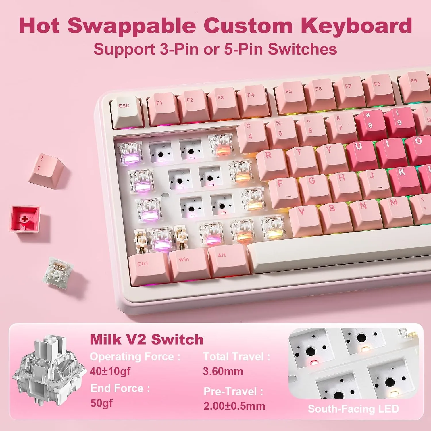YUNZII B75 PRO MAX 75% Mechanical Keyboard (Pink Heart, Milk Switch)