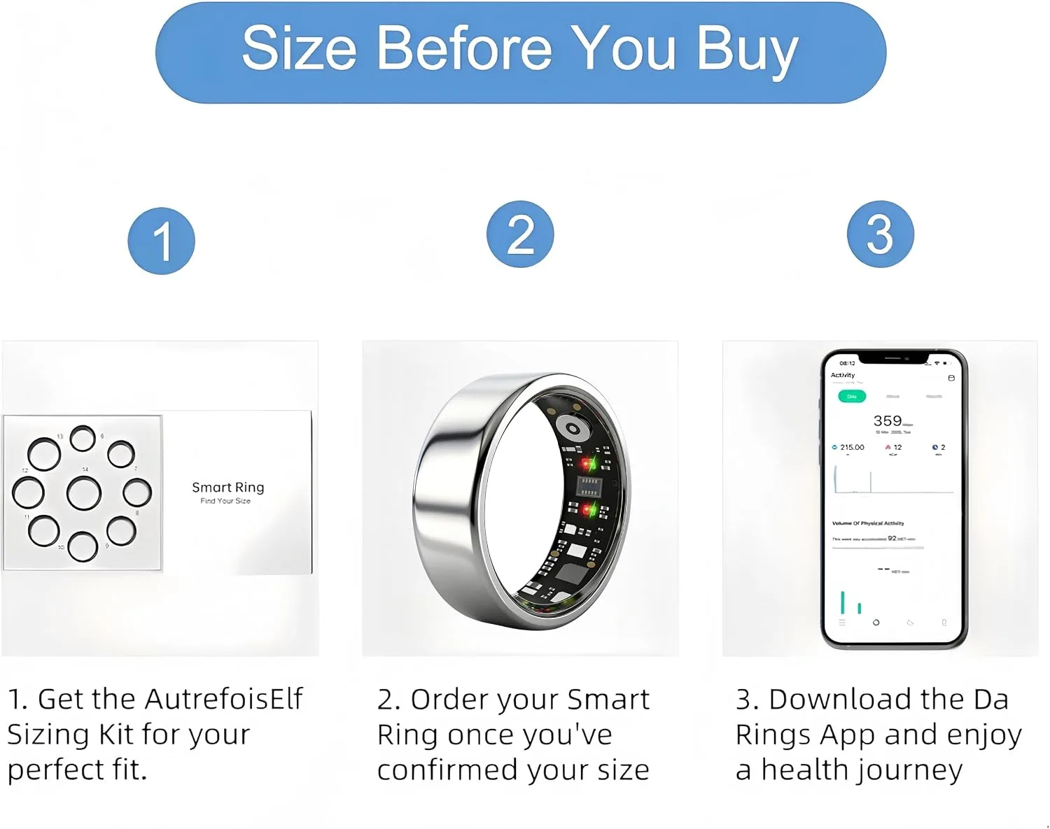 Smart Ring Health Tracker for Women Men, Fitness Ring Gen3 Sivler,10