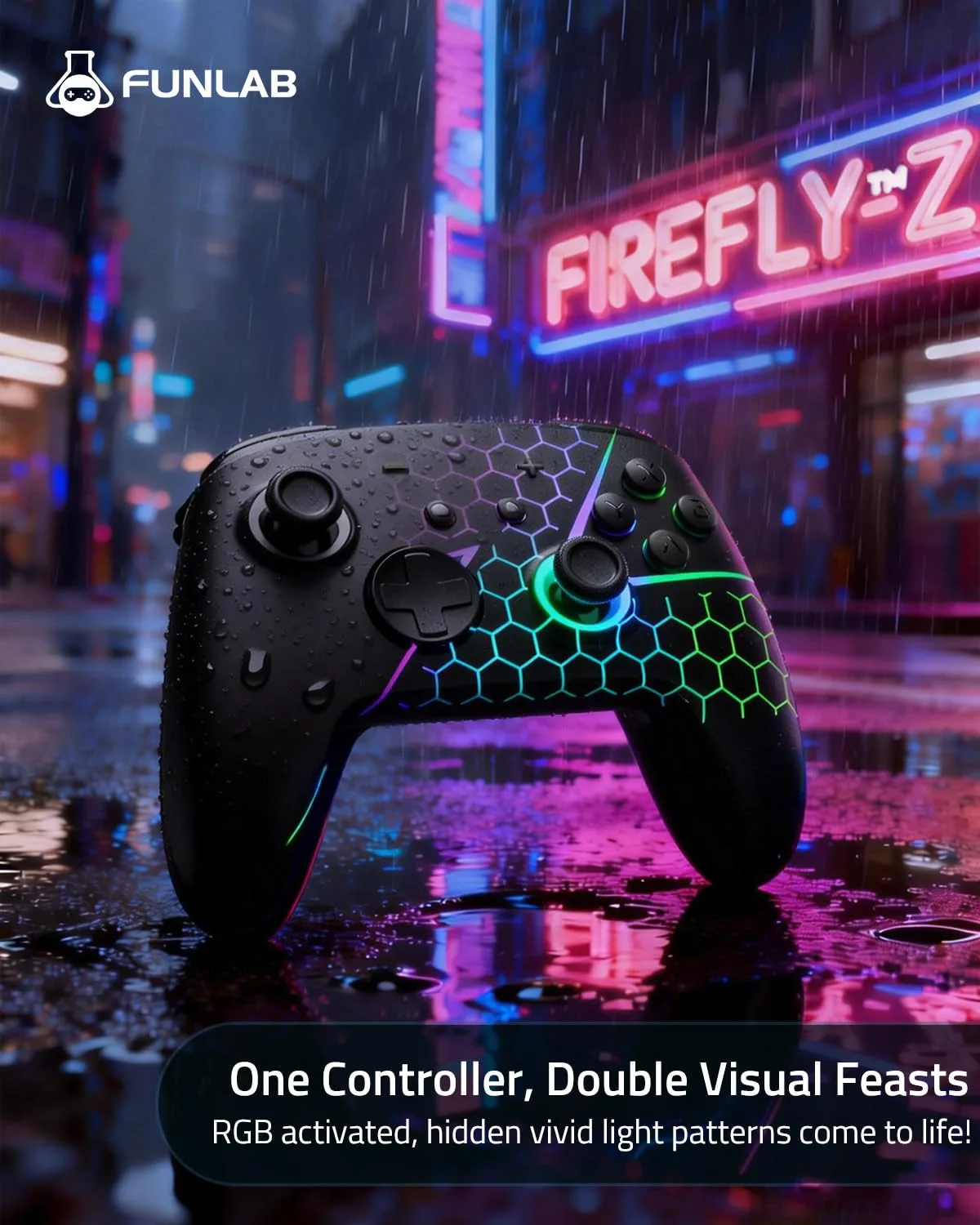 FUNLAB Wireless Switch 2 Pro Controller for Switch 2/OLED/Lite, Firefly Z Gamepad With Hall Effect, Hidden Glow LED, One-Key Wake Up, Programmable Back Buttons, Turbo & Motion Control