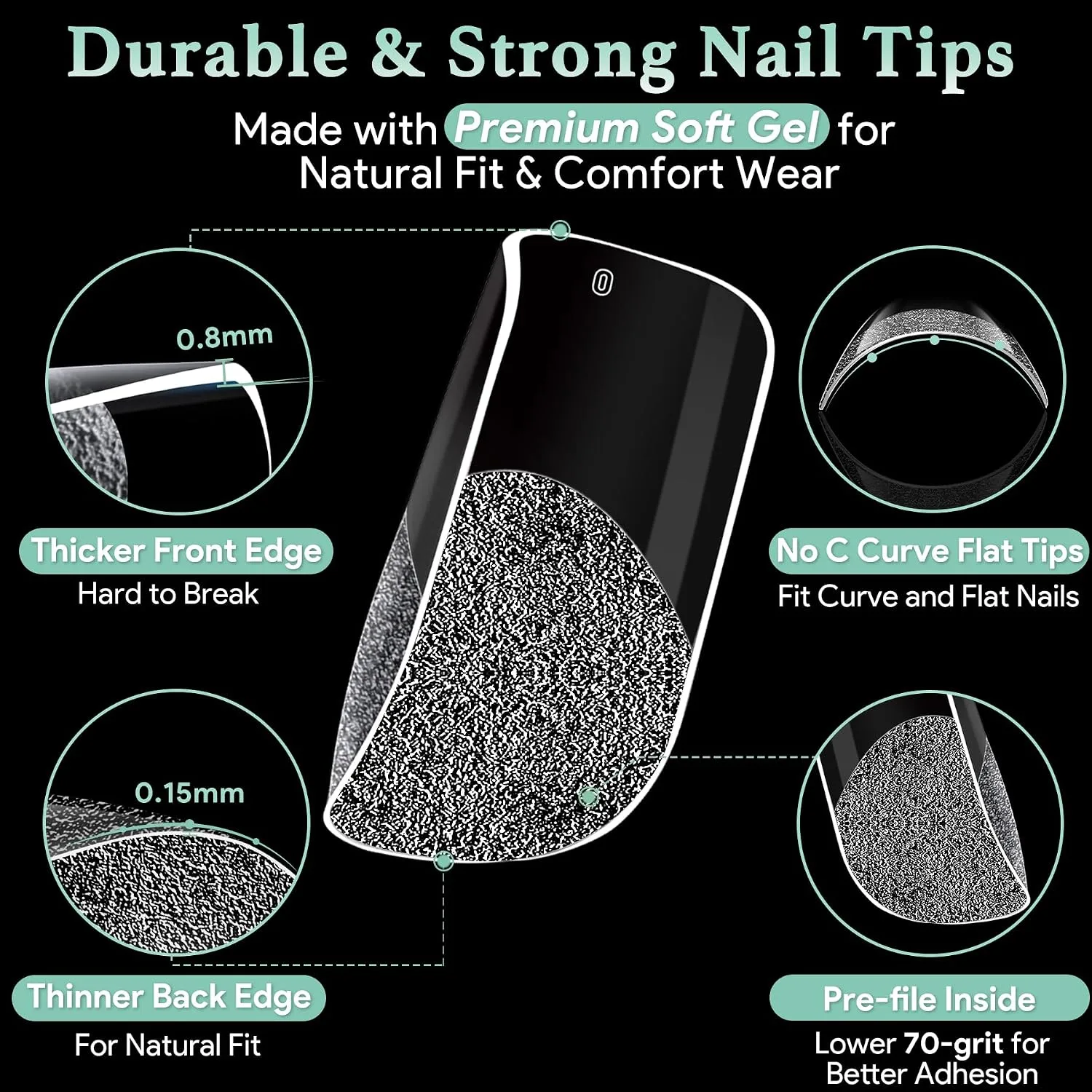 Leykosh Short Square Nail Tips, 15 Sizes 330 PCS Clear Gel Tips