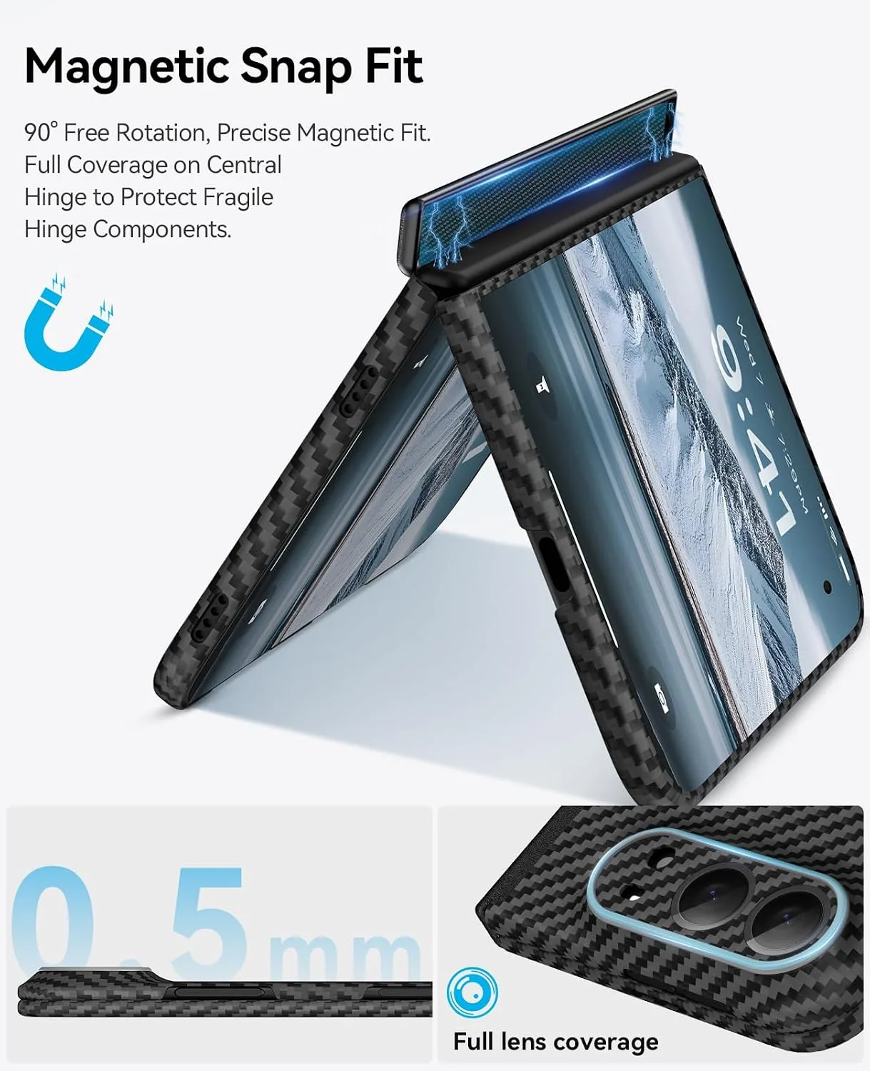 memumi Aramid Fiber Case for iPhone Duo, Ultra-Thin/Hinge Protection Black