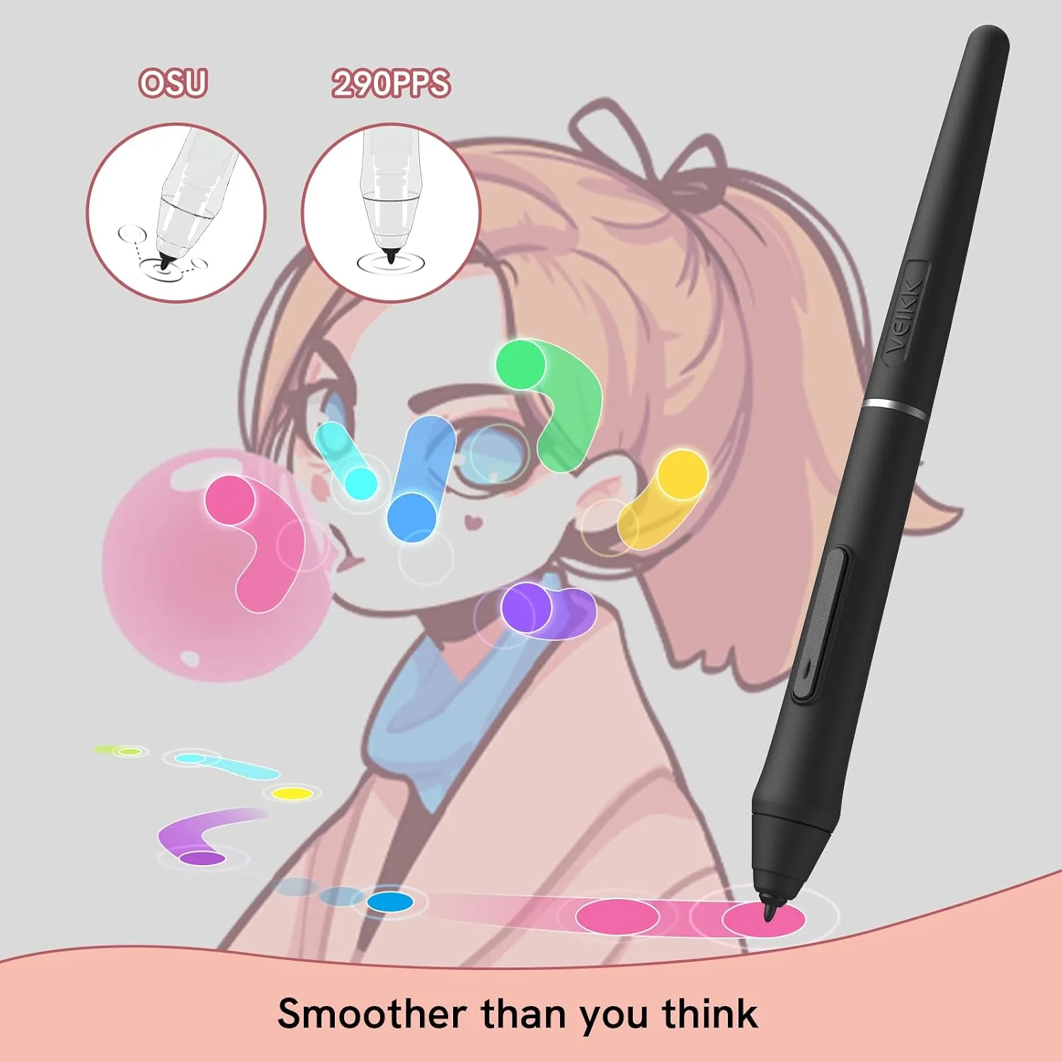 VEIKK Drawing Tablet VK640,6x4 inch OSU Tablet with Battery-Free Stylus