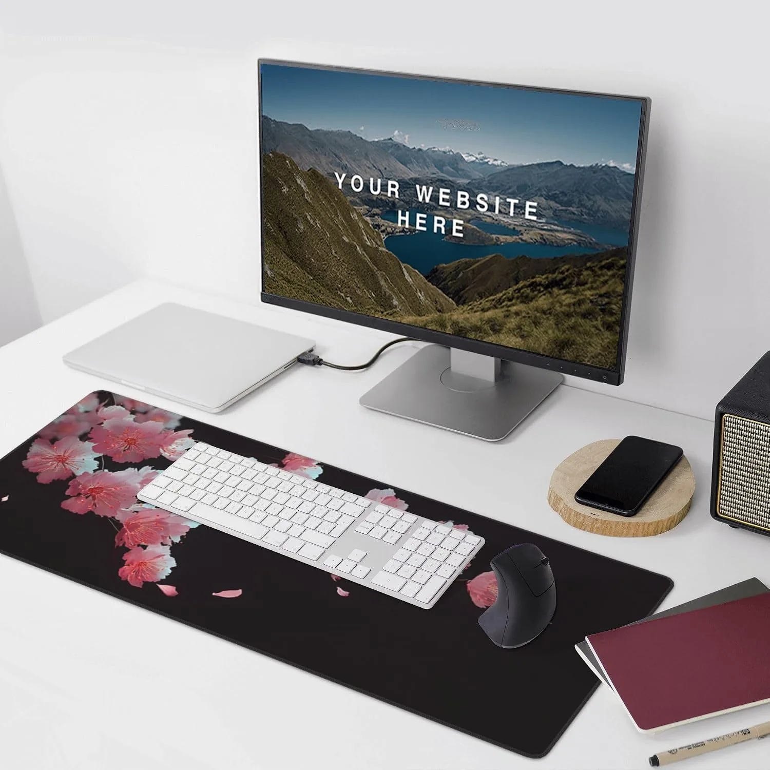 Cherry Blossom Extended Gaming Mouse Pad, Non-Slip Rubber Base, Washable, Oversized Desk Mat, 35.4" x 15.7" Inches