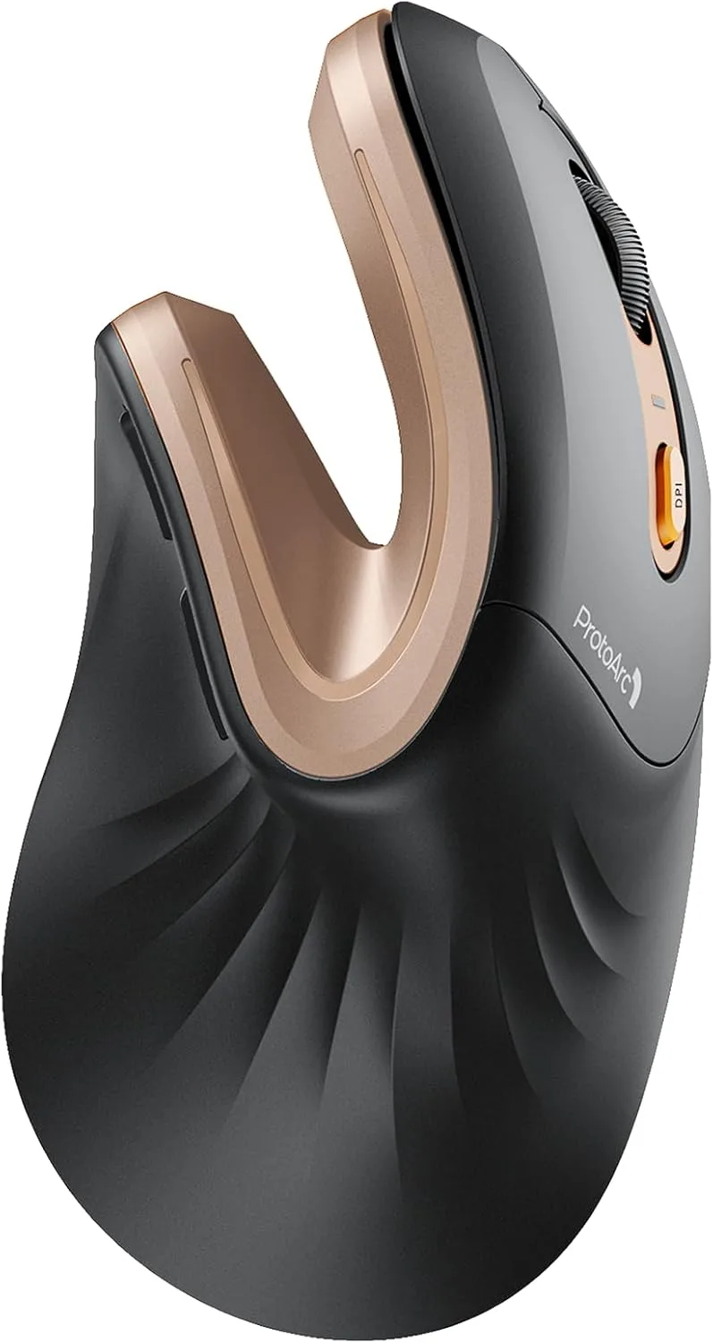 Mouse ergonómico inalámbrico ProtoArc EM11 NL recargable negro dorado