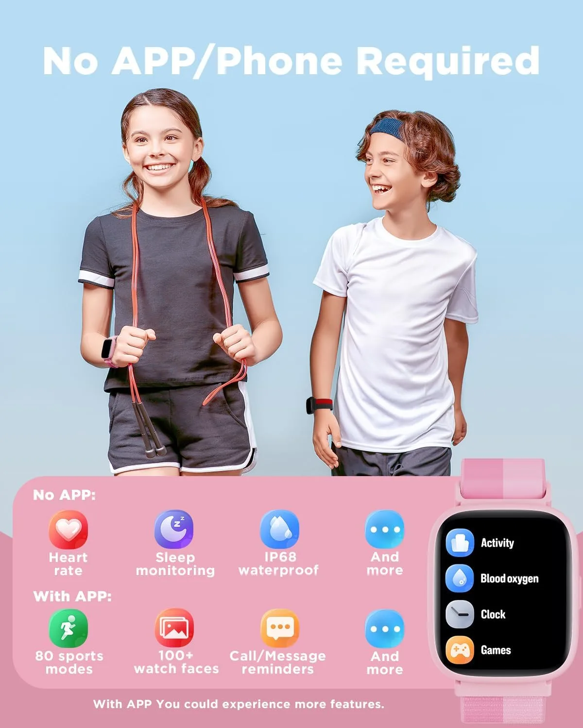 BIGGERFIVE Smart Watch for Kids, 1.8" Fitness Tracker Watch with Pedometer