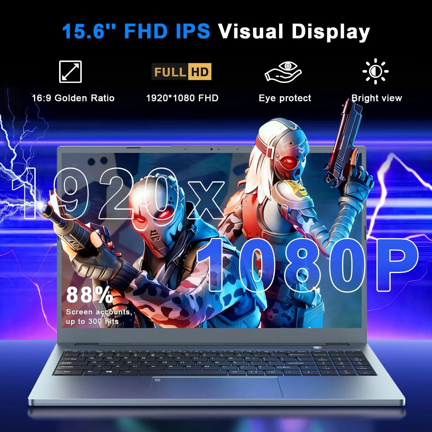 Gaming Laptop, Laptop Computer 2026, 15.6 Inch Lap Top, 16GB DDR4, 1TB SSD, MX450 TU117 GPU, N-series 4C/4T Processor, Win 11 pro, Colorful Backlit, 1080 FHD, HDMI, Wifi5, Metal Shell, Fingerprint
