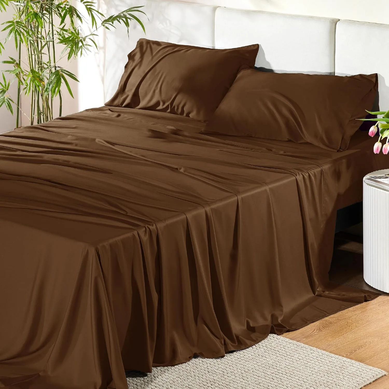 Bedsure PureWoven 100% Rayon Derived from Bamboo, Full Size Sheets, 4 PCS