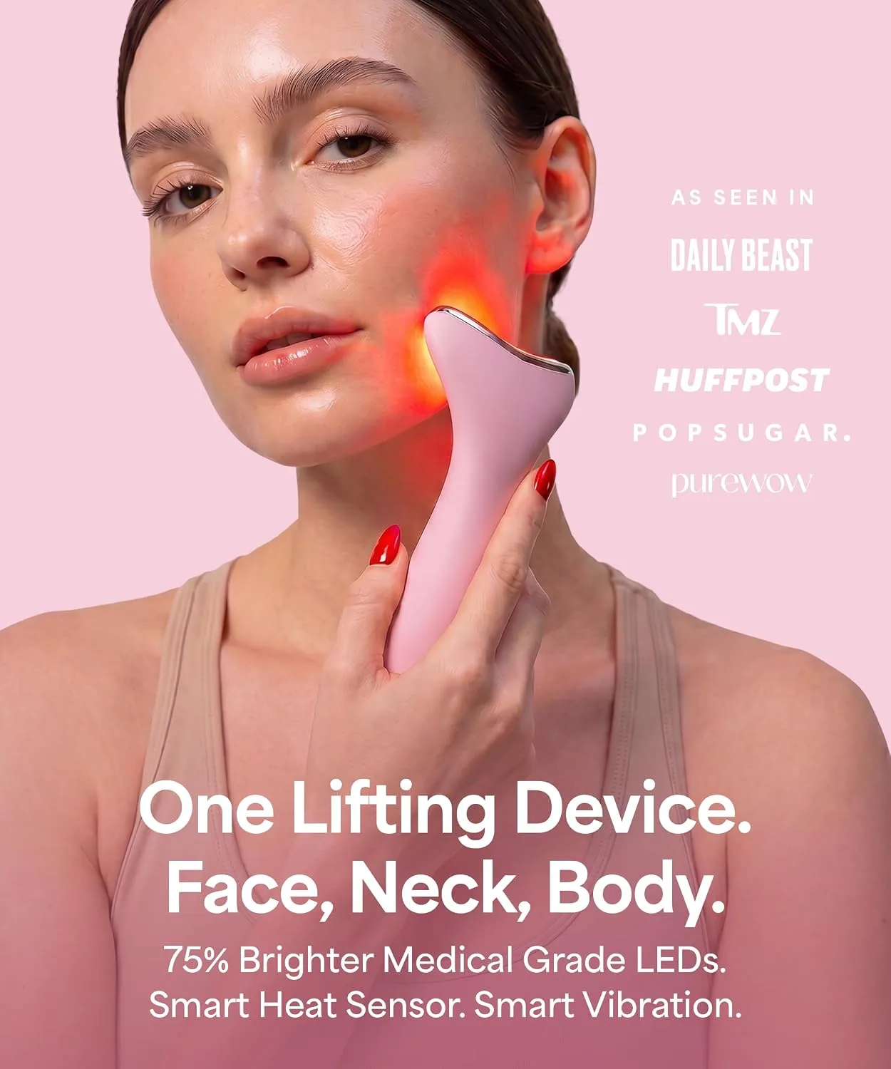 REVO Genie Facial Massager for Face and Neck, LED Beauty Device with Heat and Vibration, Depuffing Sculpting Tool with Red Blue Green Light Modes for Skincare Routine