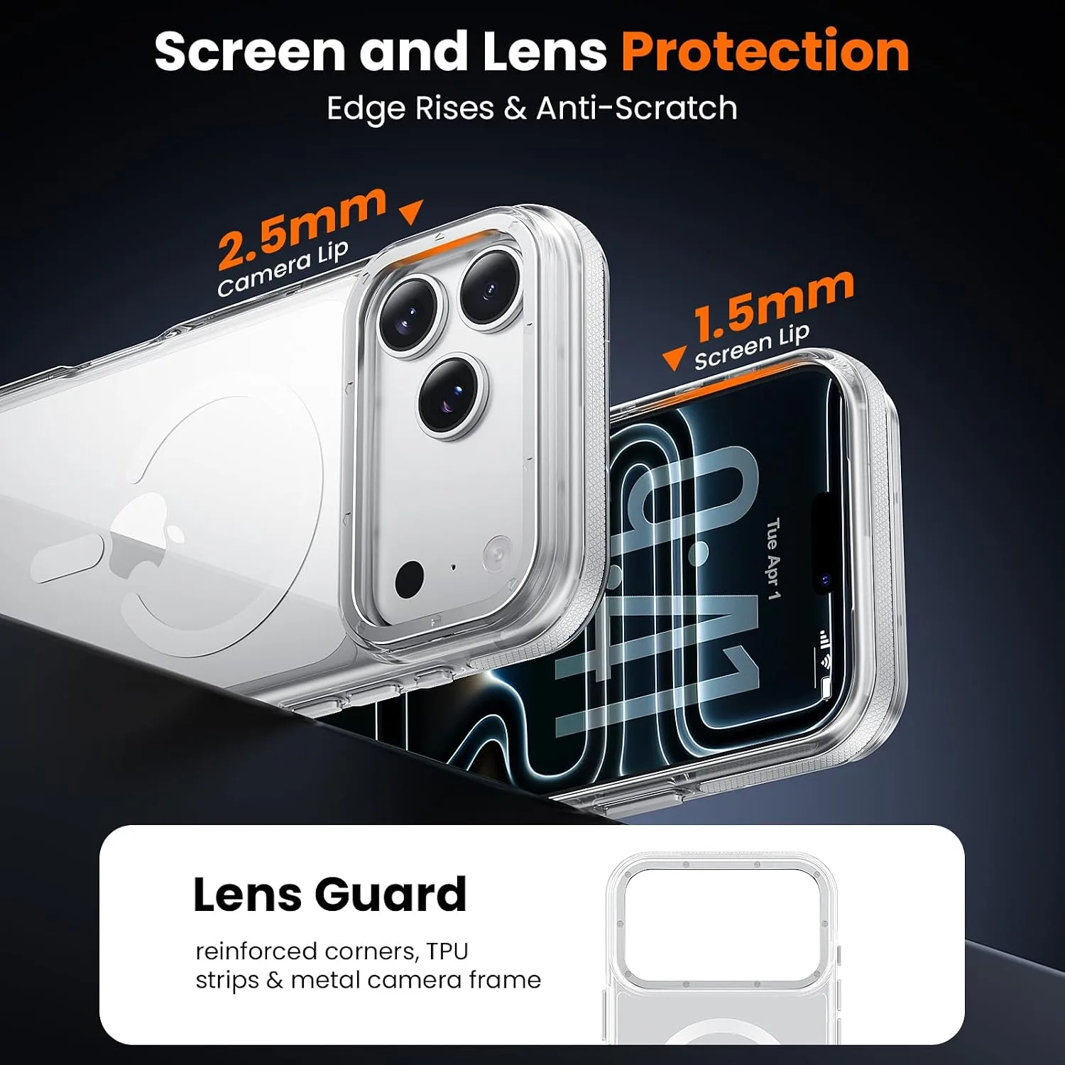 toushion 3-in-1 Clear Case for iPhone 17 Pro, White Shockproof Bumper