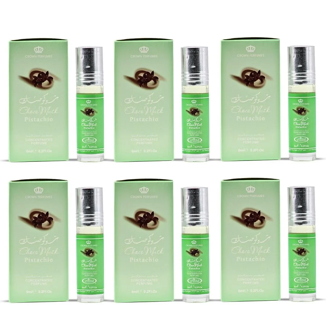 Al-Rehab Choco Musk Pistachio Perfume Oil Roll-On - 6ml (0.2 oz) | Nutty Gourmand Fragrance with Pistachio, Chocolate & Vanilla | Sweet, Creamy & Addictive | Long-Lasting Scent (Box of 6)