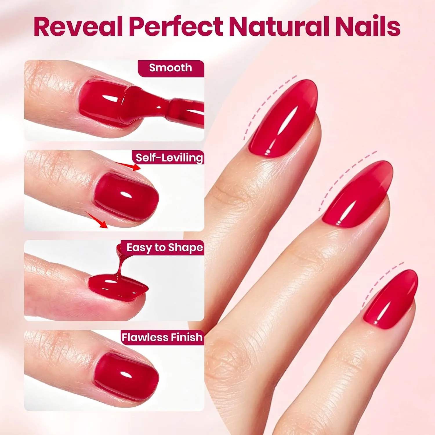 Beetles Hard Gel for Nails Red, 30g TPO & HEMA-FREE with Flat Nail Brush