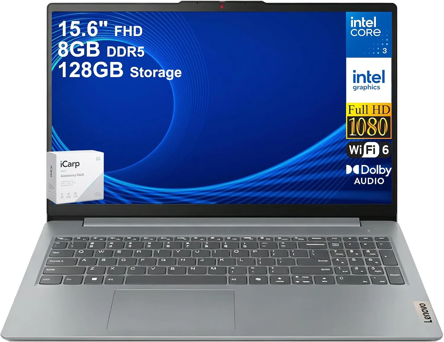 Lenovo IdeaPad Slim 3i Everyday AI Laptop 15.6" FHD Anti-Glare Intel 8-core Core 3 N355 8GB DDR5 128GB Storage Privacy Camera Type-C Long Battery Life Win11 ICP Accessory