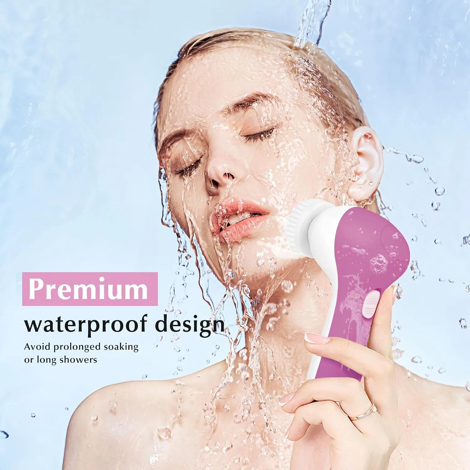 COSLUS Facial Cleansing Brush Face Scrubber, Standard Set, Bright Rose