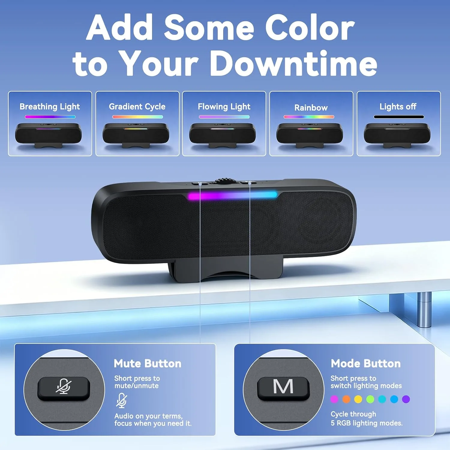 OHAYO Computer Speakers for Desktop PC, USB Plug-in with G-Sensor/16W/BT5.3
