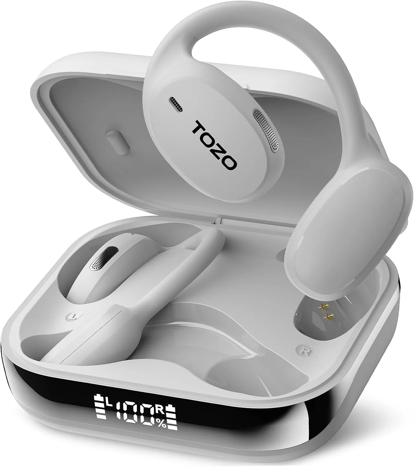 TOZO Real-Time AI Translation Earbuds, 80H Playtime Translator Ear Buds, Digital Display, AI Clear Calls, Comfortable Wear Open Ear Earbuds, AI Bluetooth Headphone for Travel Meeting Learning, Blue
