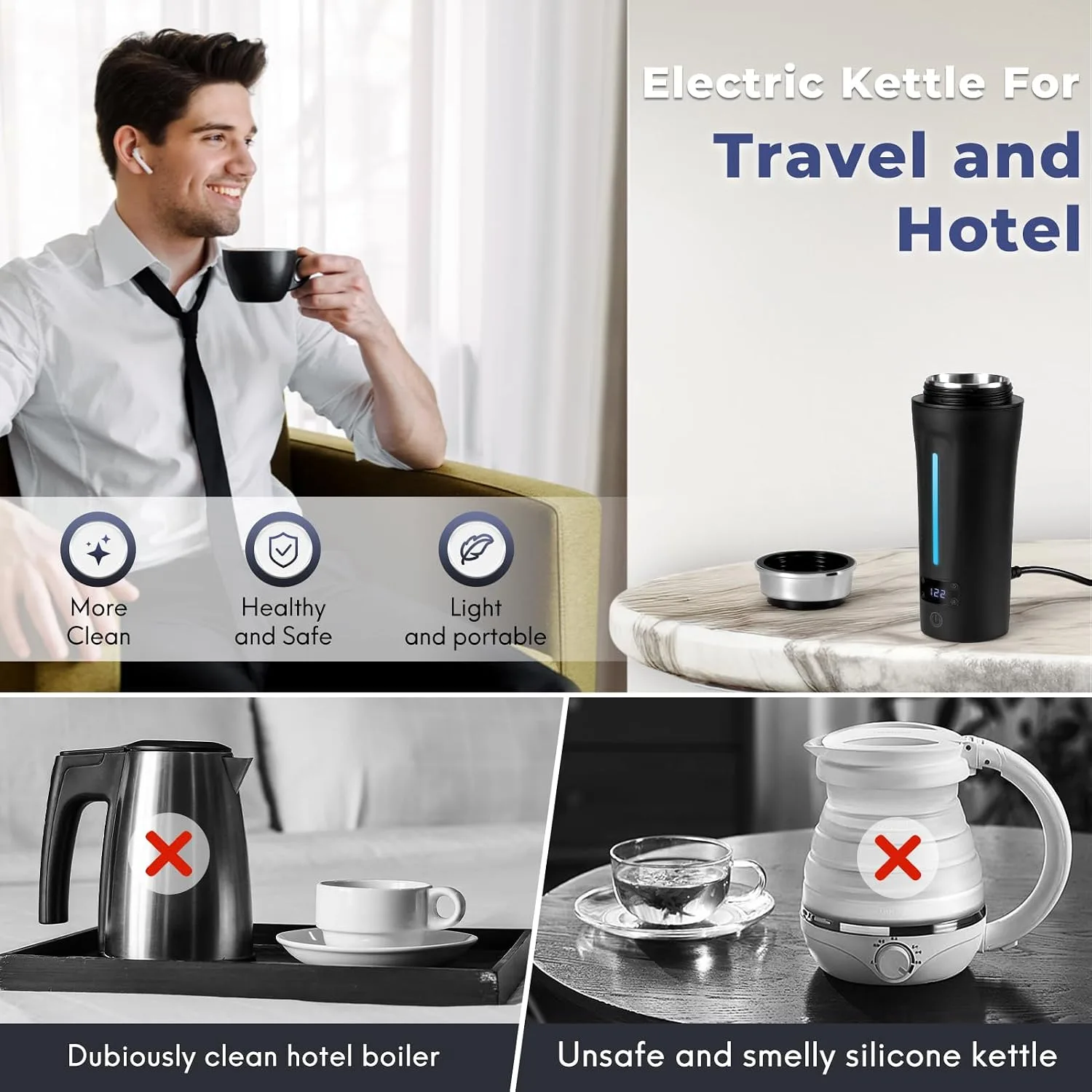 Portable Electric Travel Kettle 110-240V Dual Voltage