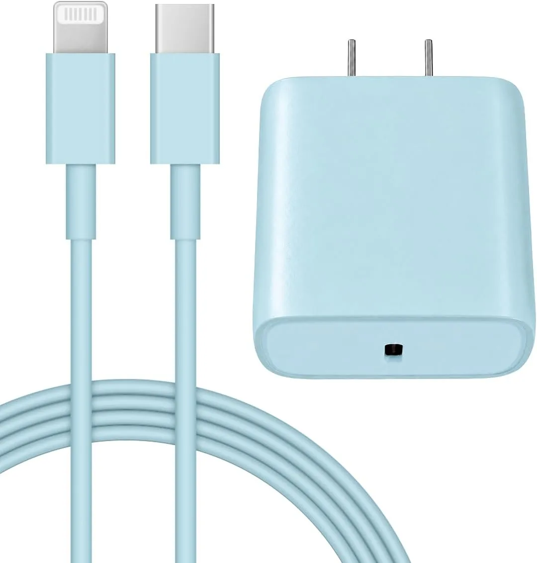 Cargador rápido 20W PD USB C con cable 6FT Coreykin Azul para iPhone 14/13/12