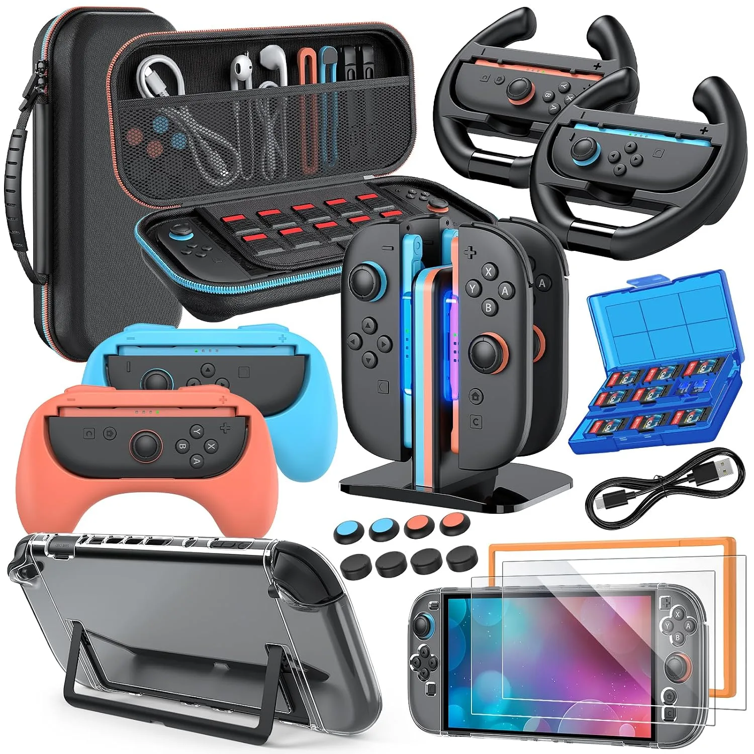 Switch 2 Accessories, 20-in-1 Bundle Case for Nintendo Switch 2 (Black)