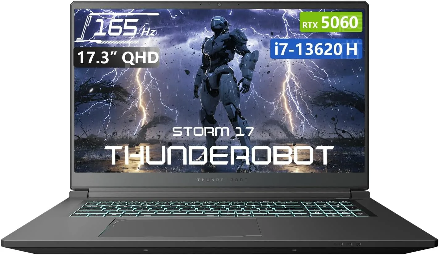 Thunderobot Storm 17 5060 Gaming Laptop, 17.3" QHD 165Hz 2K Display, Core i7-13620H, GeForce RTX 5060, 32GB DDR5 RAM, 1TB SSD, RGB Backlit Keyboard, Wi-Fi 6, Win11 Home