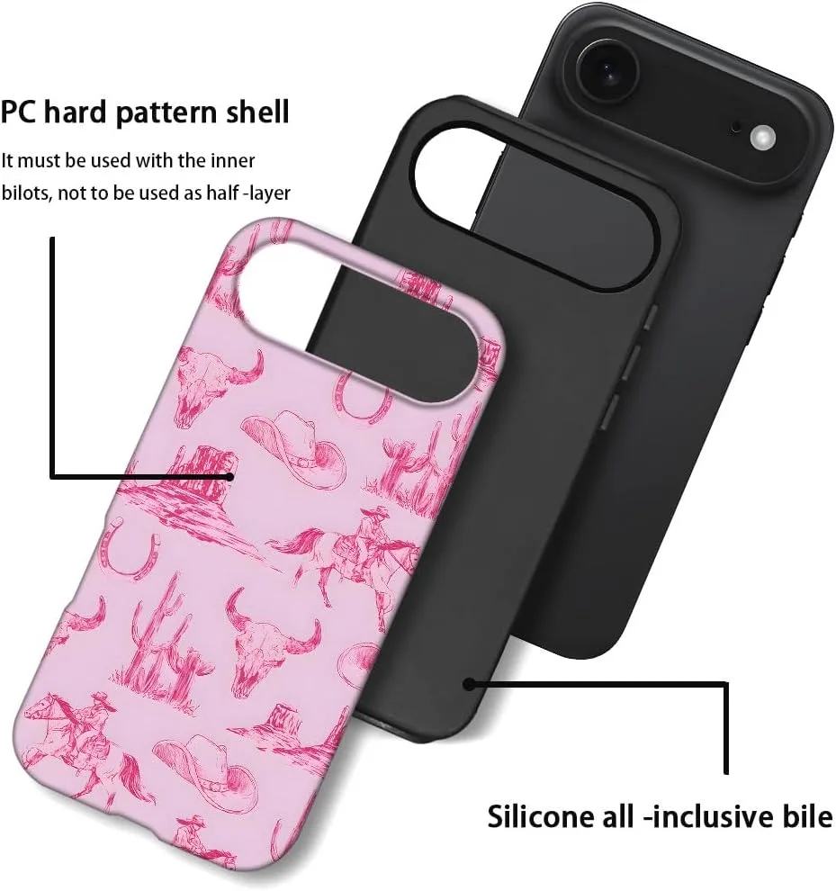 Case Compatible with iPhone 17 Air,Fall Prevention Hybrid 2-Layer Hard Shell Phone Cover for Girls Boys,Pink Hat Horse Western Cowboy