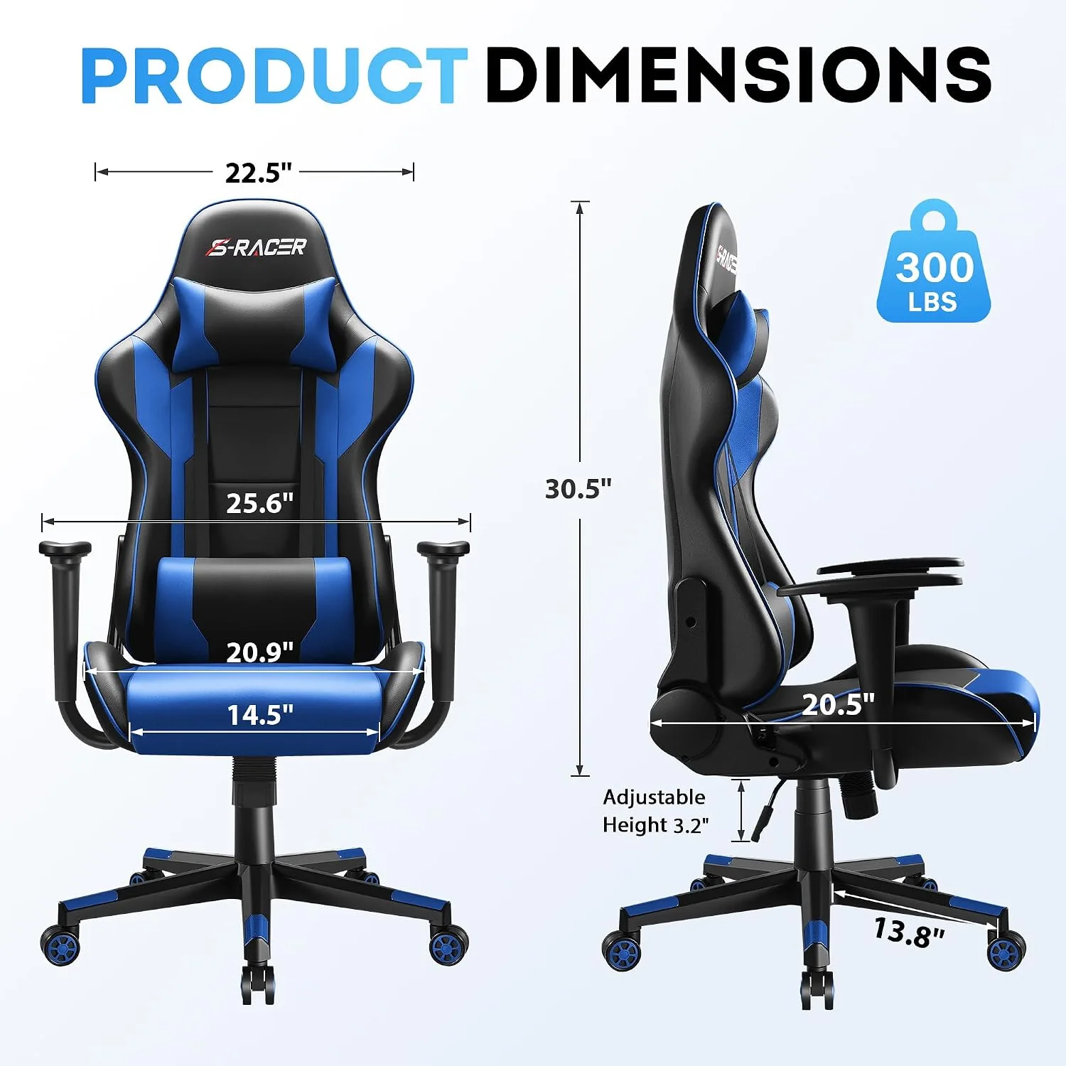 Homall Gaming Chair, Office Chair High Back Computer Chair Leather Desk Chair Racing Executive Ergonomic Adjustable Swivel Task Chair with Headrest and Lumbar Support(Blue)