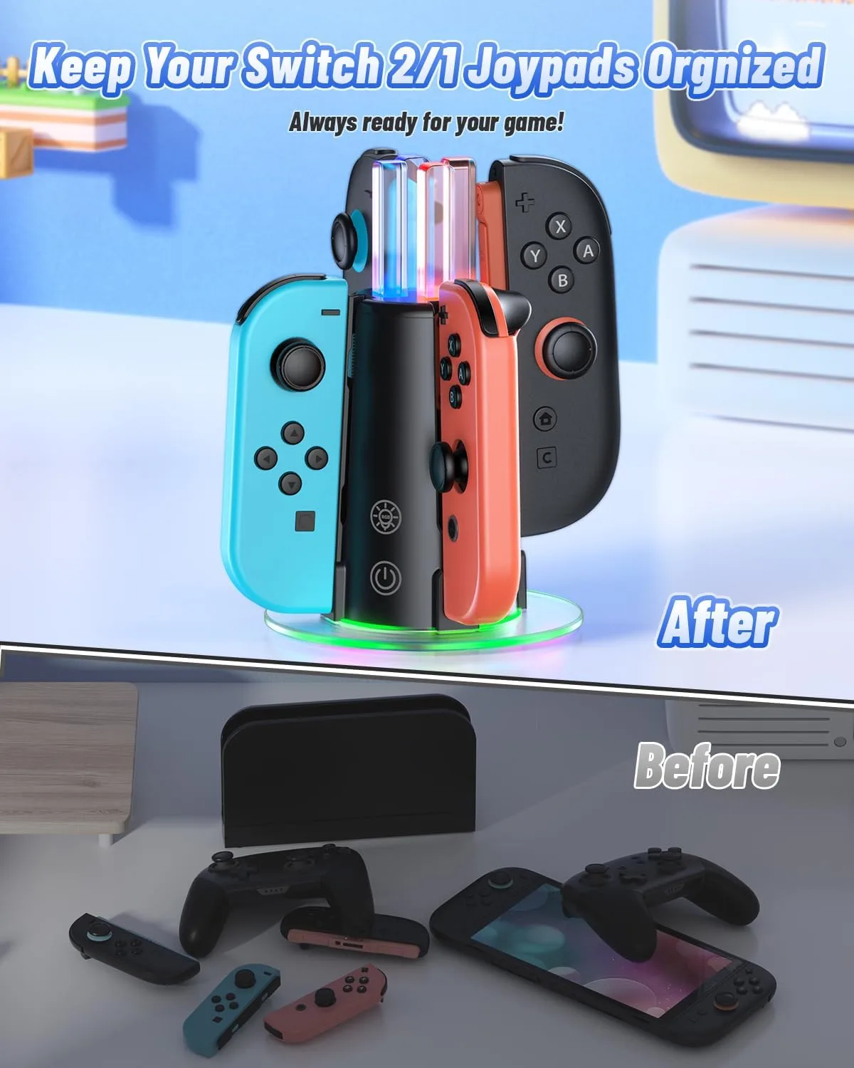 FASTSNAIL Switch Controller Charger for Nintendo Switch 2/1/OLED for Joycon