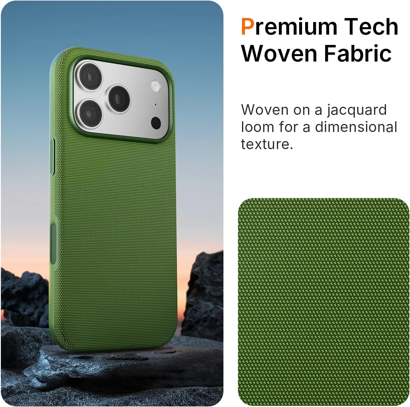 Mkeke for iPhone 17 Pro Max Case Techwoven Green, [Compatible with MagSafe] [Camera Control Cover] [Premium Tech Woven Fabric] [Drop Protection] Shockproof Skin-Friendly