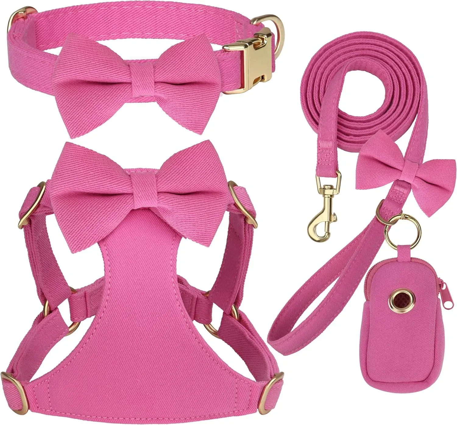 Arnés para perro pequeño Beirui con collar y correa rosa talla S