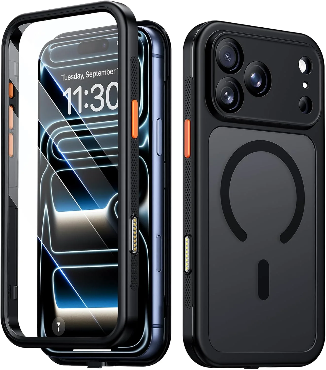Red2Fire for iPhone 17 Pro Case with Built-in Screen Protector &Camera Protector, Compatible with MagSafe, Military Grade Drop Proof, Full-Body Bumper Shockproof Dustproof Phone Cover 6.3" Black