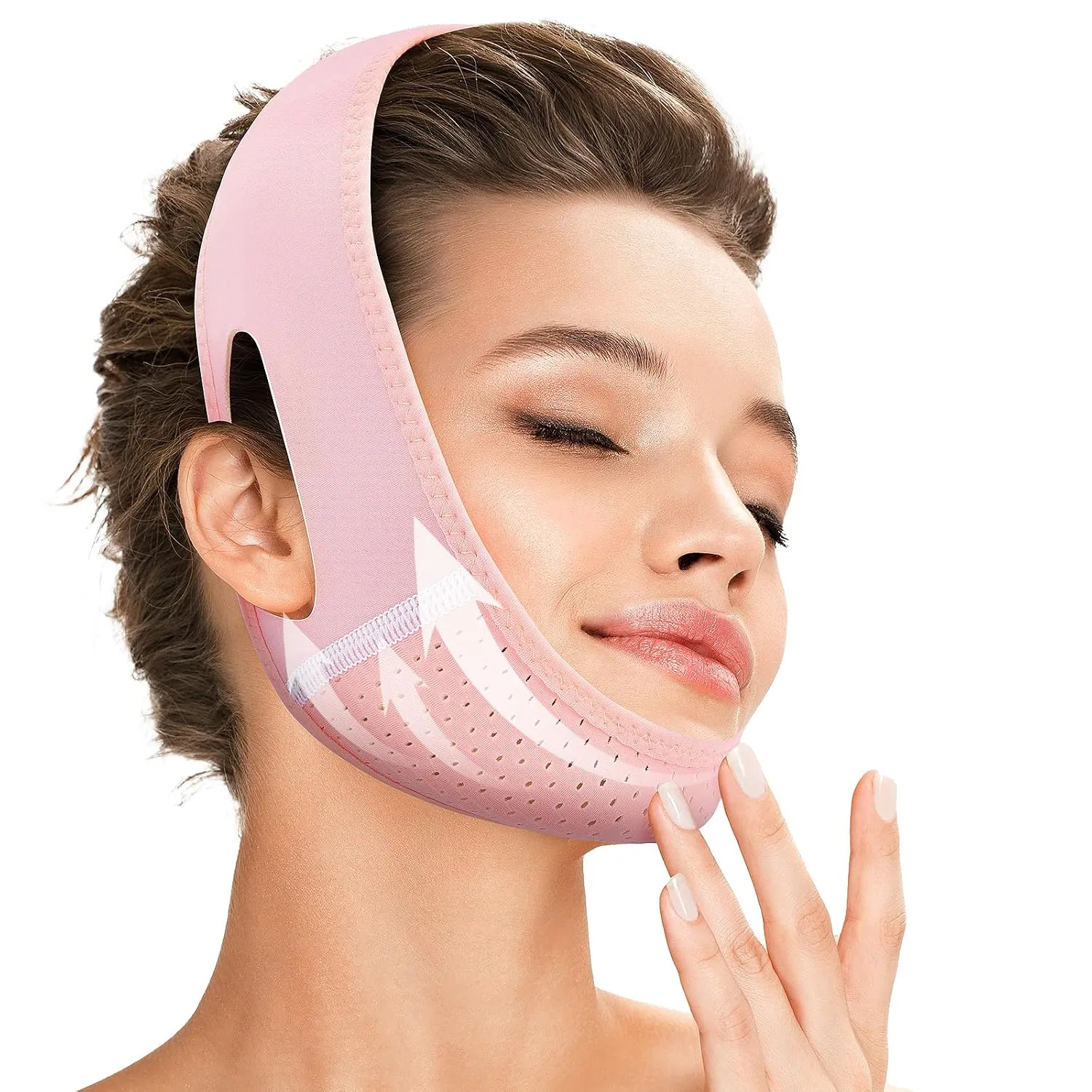 Juskaa Reusable V Line Lifting Mask with Chin Strap for Sleeping,Face Lift Prevent Sagging, Jaw Exerciser,pink,M