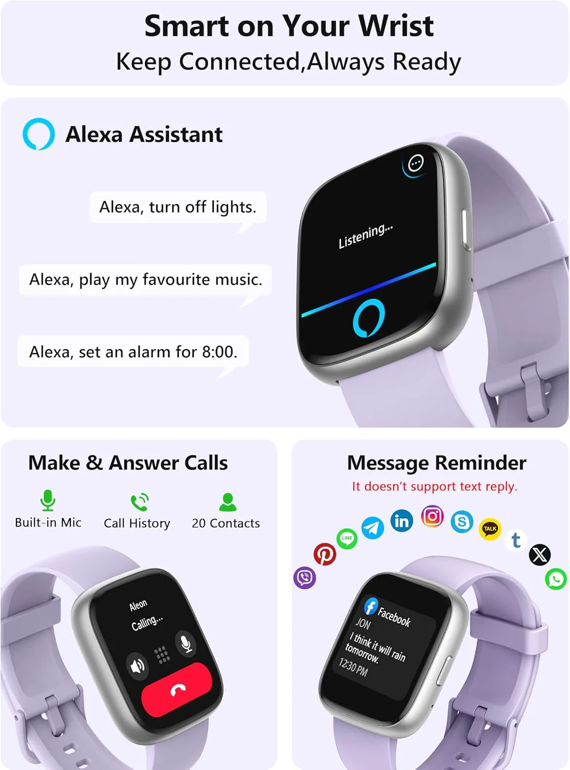 Smart Watch for Women Men Android & iPhone [2 Bands, 44mm case], Alexa Built-in, 1.83'' Smartwatch Make/Answer Call, HR SpO2 Sleep Stress Monitor Fitness Tracker, IP68 Waterproof Step Counter Watch