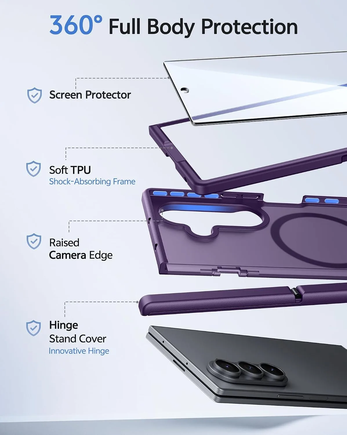 FNTCASE for Galaxy Z Fold 8 Ultra/Z Fold 7 Case Fit for MagSafe Purple