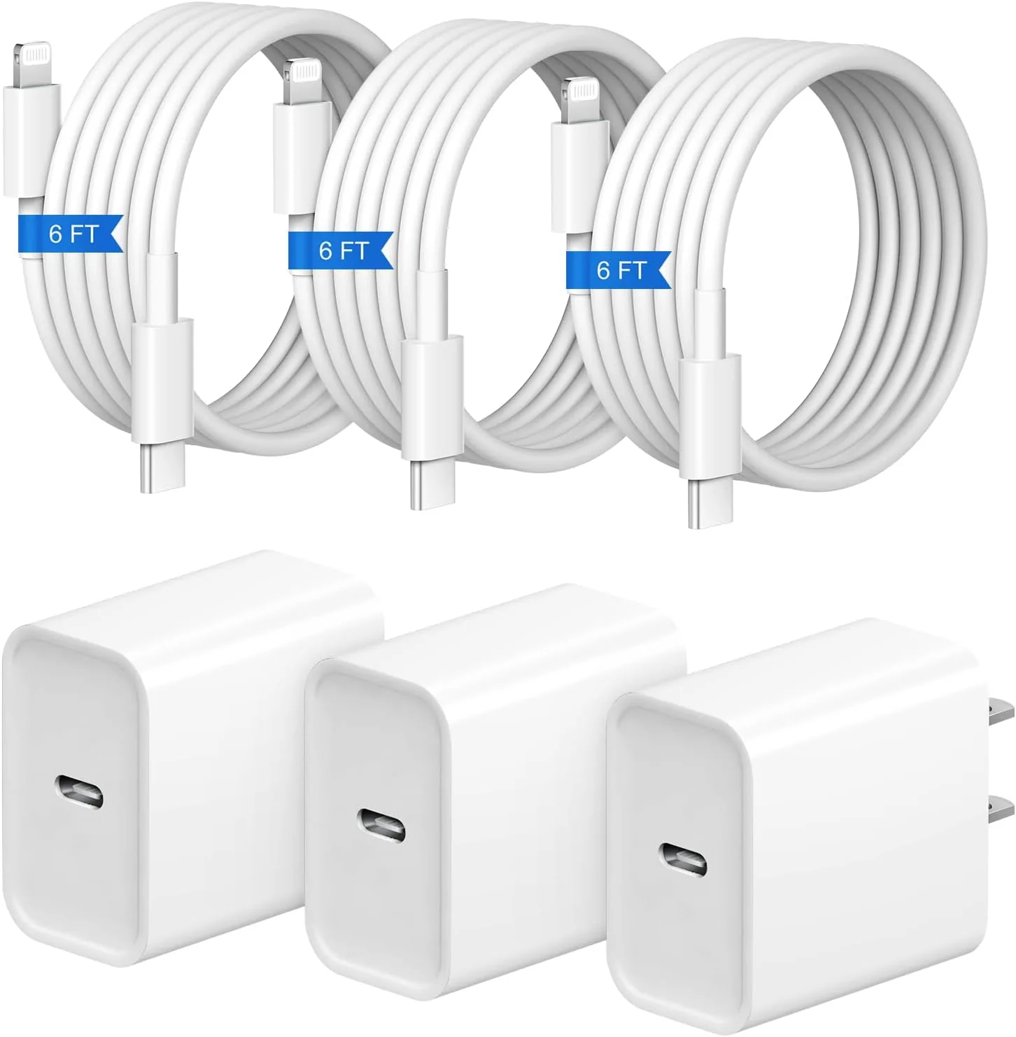 iPhone Charger Fast Charging 3+3Pack 20W USB C Charger with Lightning Cable