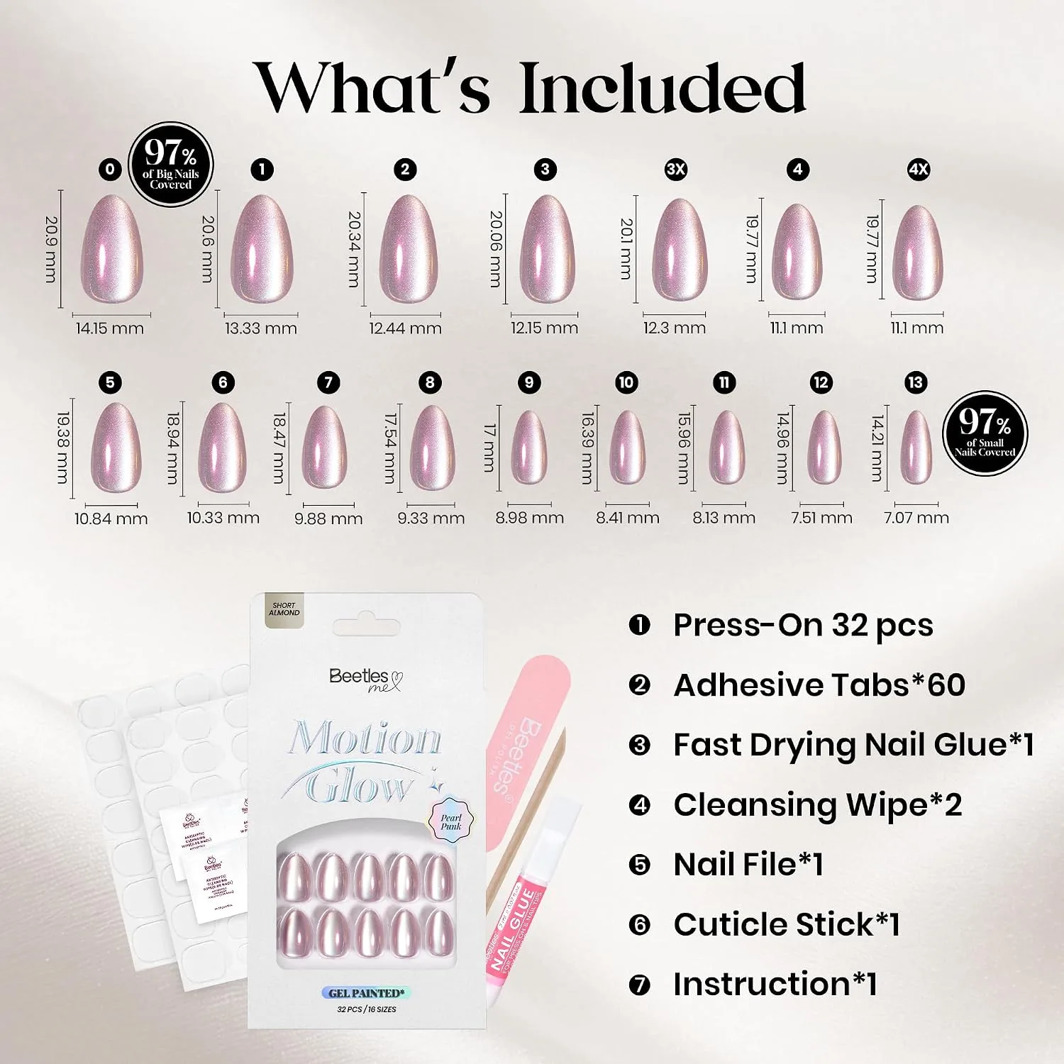 Beetles Chrome Press On Nails, Purple Cat Eye, Short Almond, 32 PCS