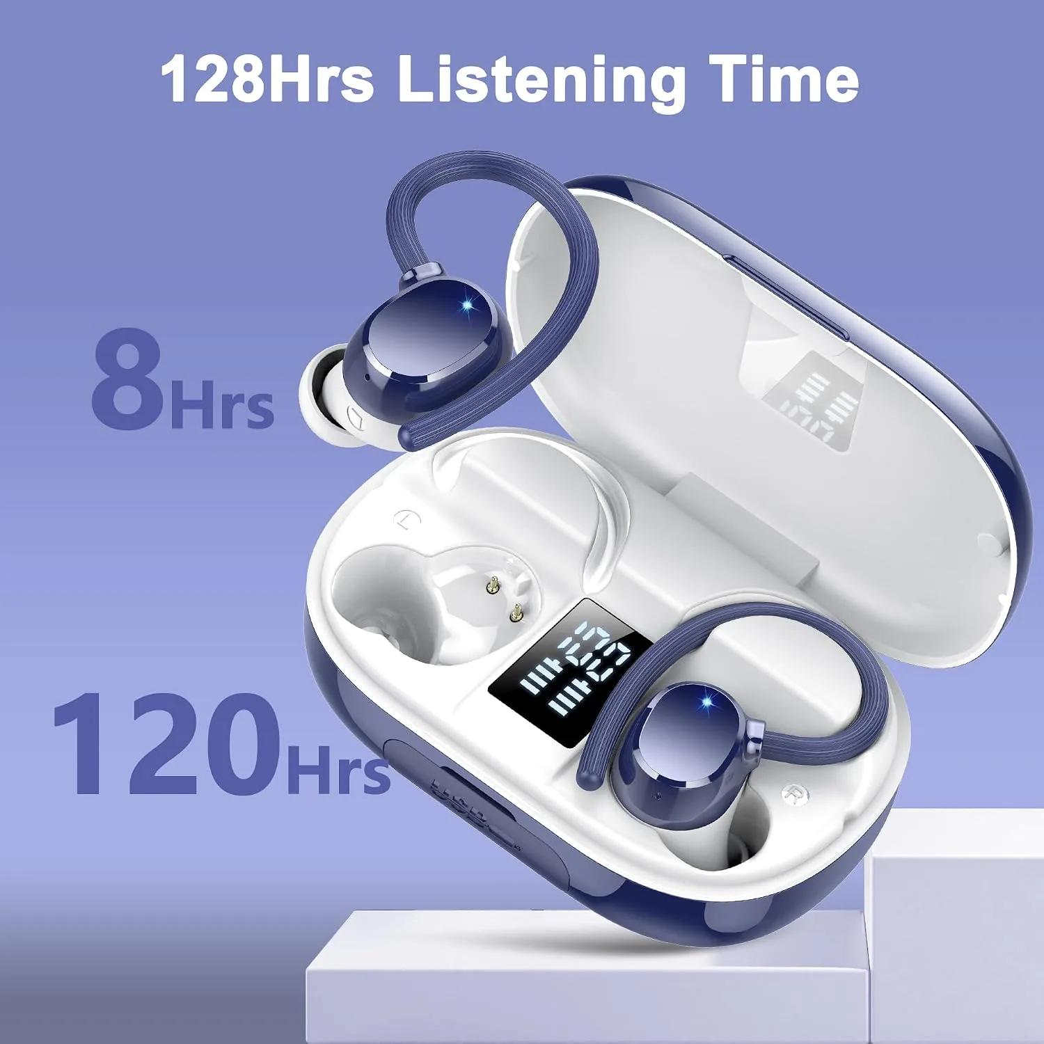 hadbleng Ear Buds Wireless Earbuds Bluetooth Headphones with 128H Playtime LED Digital Display Charging Case, Over-Ear Hook with Mic, Stereo Sound, IPX7 Waterproof Earphones for Workout/Running