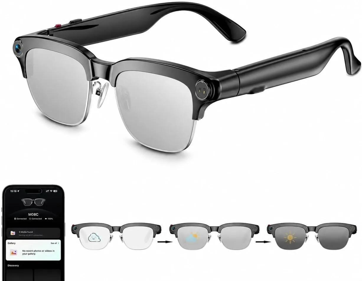 AI Smart Glasses with camera, 8MP HD Camera Glasses,Bluetooth Music & Calls