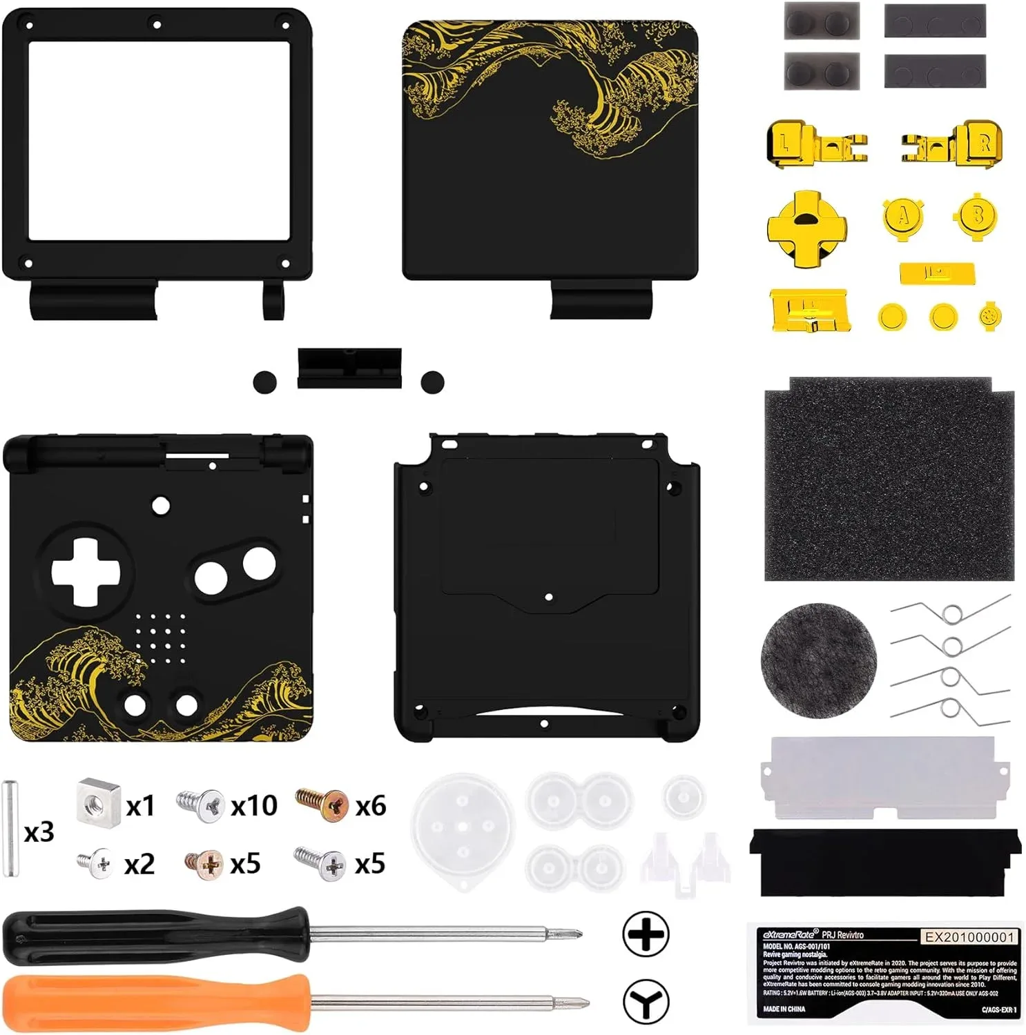Carcasa de reemplazo eXtremeRate para Gameboy Advance SP The Great Golden Wave Off Kanagawa Negro
