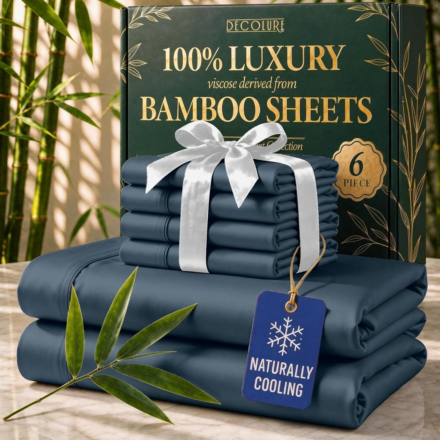 DECOLURE 100% Viscose from Bamboo Sheets King Size | 6 Pc Cooling Bed Set