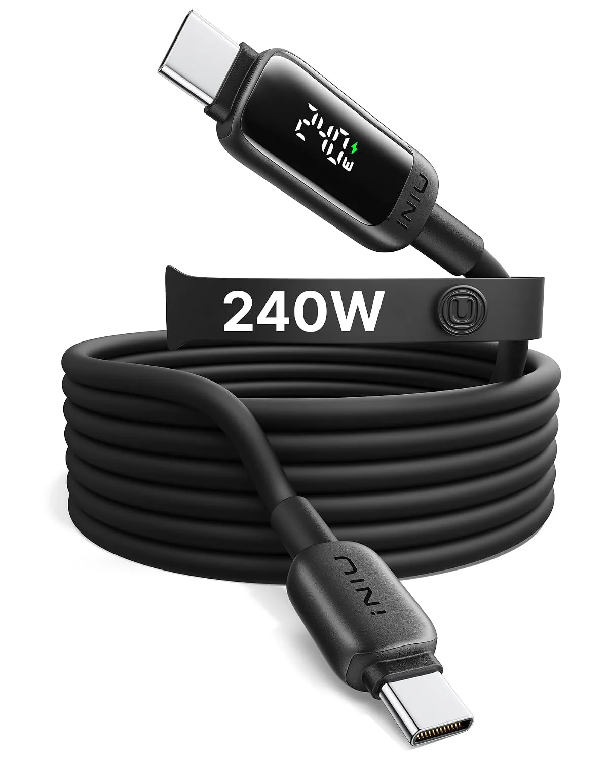 INIU 240W USB C Cable, [2m] LED Display Silicone Type C Fast Charging Cord