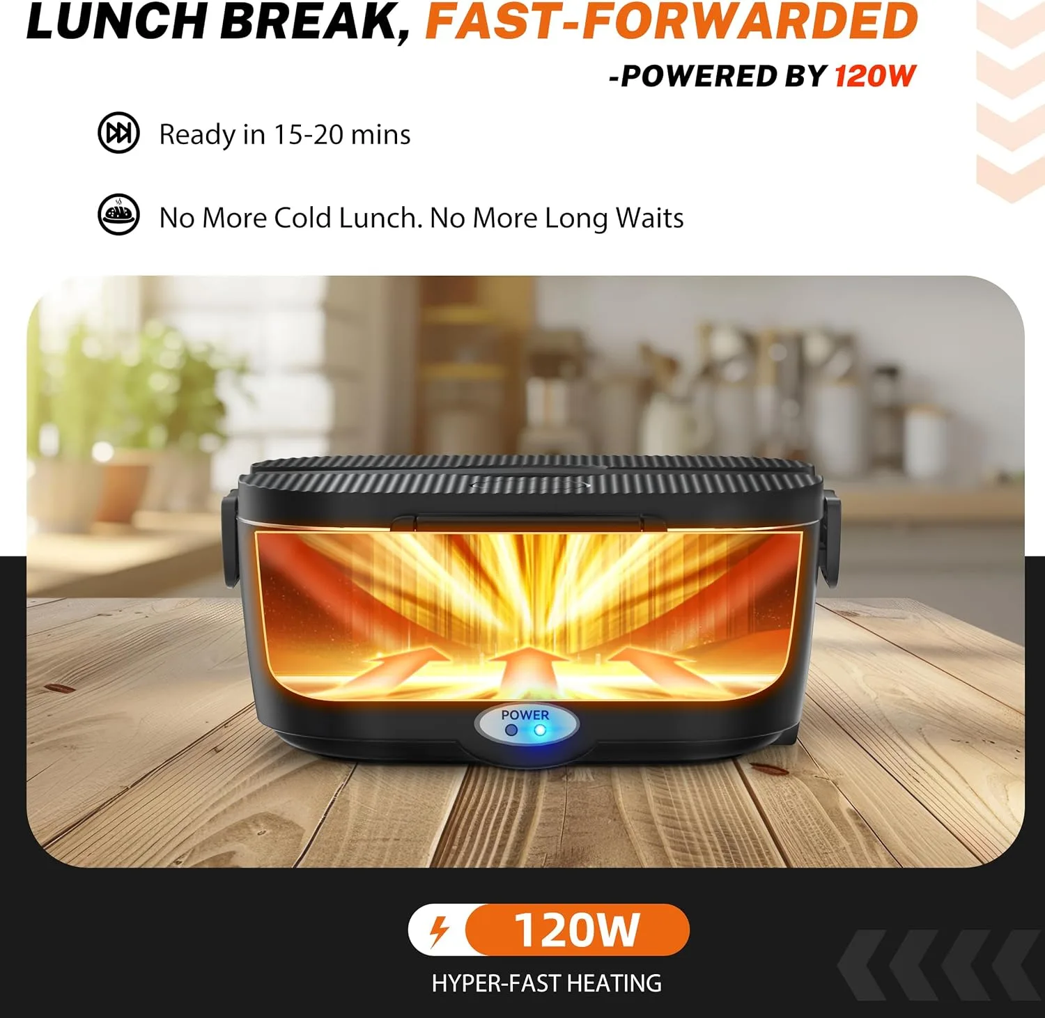 Heated Lunch Box,120W Electric Lunch Box for Adults with 1.5L 304 Stainless Steel Container, 12V/24V/110V Lonchera Eléctrica Portátil for Travel,Work,Car,Truck (Pure Black, 1.5L x 4)