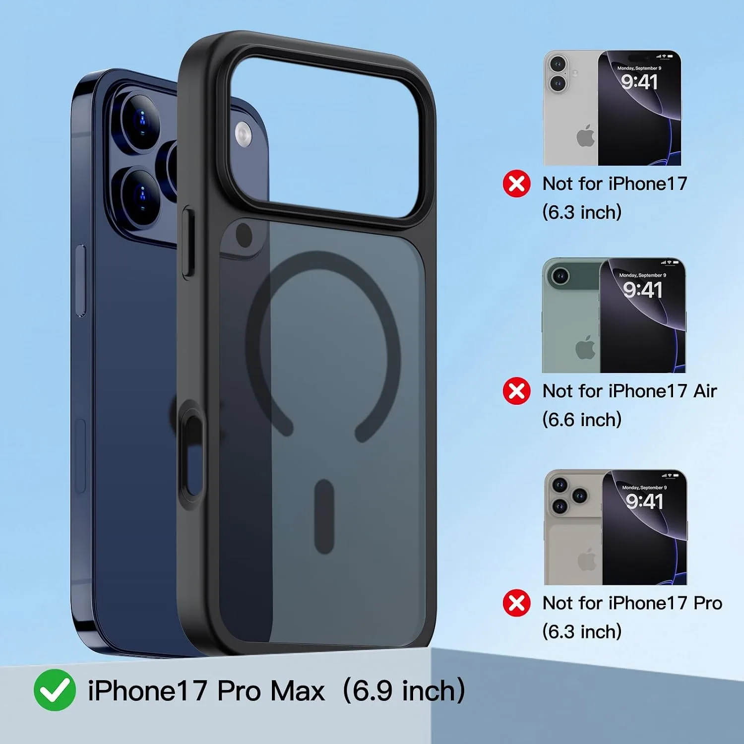 COOLQO Magnetic for iPhone 18/17 Pro Max Case, Translucent Matte, Black