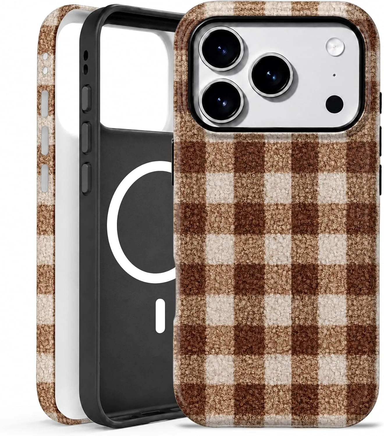 Funda magnética Elystara para iPhone 17 Pro Max/18 Pro Max diseño cuadros marrón