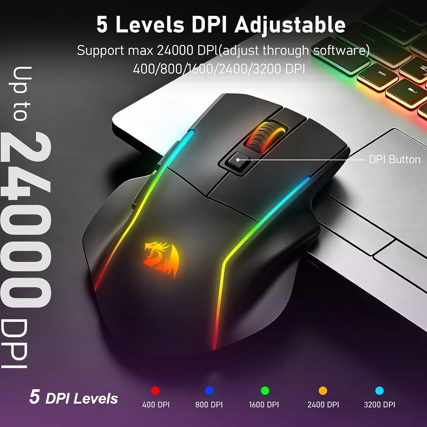 Redragon M729 Wireless Bluetooth Gaming Mouse 24000DPI with Pro Software