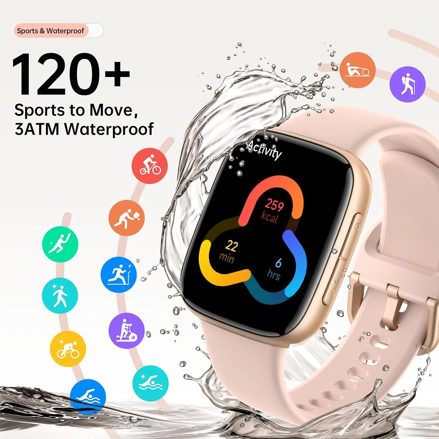 Quican Smart Watch for Women Men (2 Bands), 1.8" AMOLED Smartwatch for iPhone & Android, Heart Rate/ SpO2/ Sleep Monitor, 3ATM Waterproof, Calls & Messages, 120+ Sports Modes Fitness Tracker (Pink)