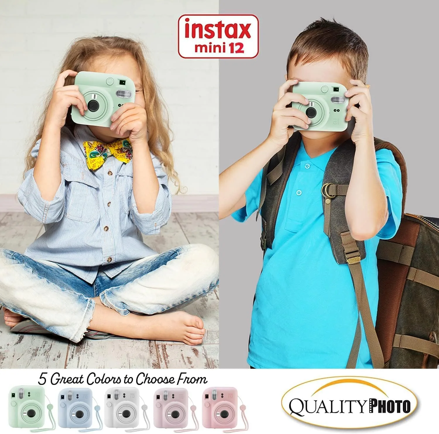 Fujifilm Instax Mini 12 Instant Camera + 60 Photo Prints + Quality Photo Value Bundle, Case, Decoration Stickers, Frames, Photo Album, (Mint Green)